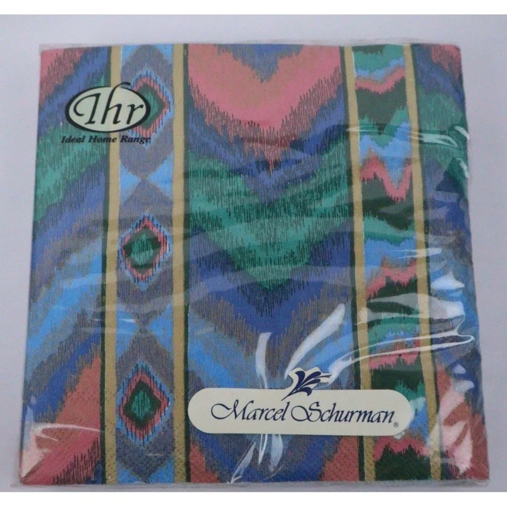 VTG 90s Southwest Aztec Ikat Colorful Luncheon & Cocktail Napkins (4) IHR Lot‎